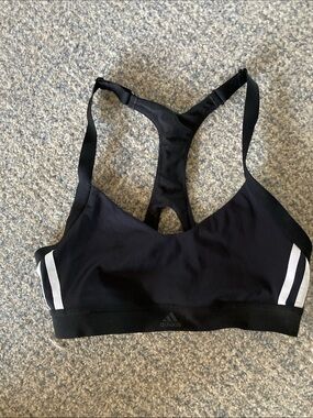 adidas Black Sports Bra with White Stripe Accents